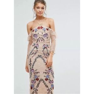 Hope & Ivy Midi Sheath Dress Floral Embroidered Lace